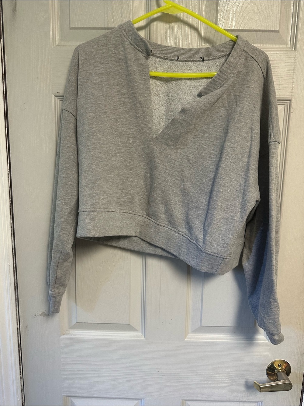 Girls' Grey Cropped V-Neck Sweatshirt
